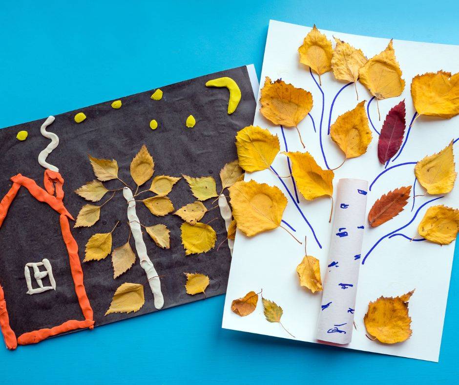 Cuadros otoñales con hojas de árbol.